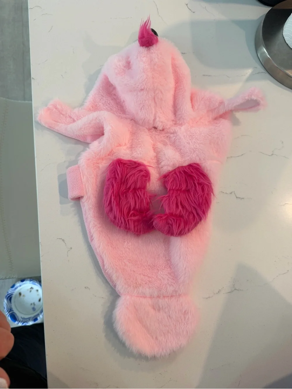 Let’s Flamingal ! Pink Faux-Fur Fuzzy Costume for a small dog or a cat .